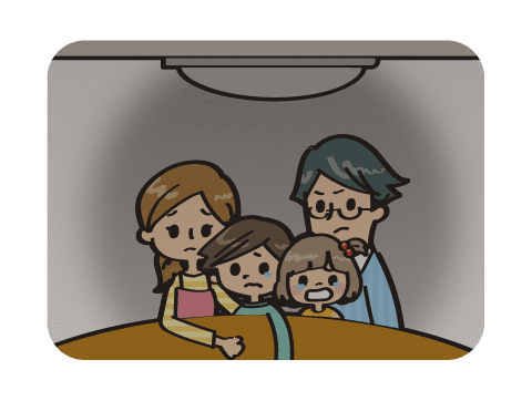 停電の中、家族が身を寄せ合うイラスト